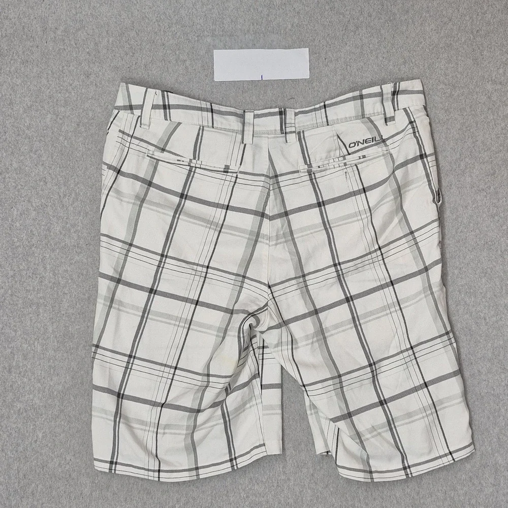 O'Neill Men Shorts 34 White Plaid Chino Warren Button Zipper Logo 10